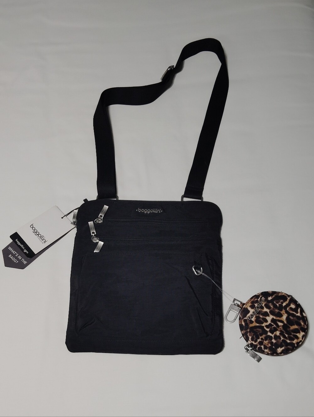 Baggallini Black Crossbody with Leopard Coin Pouch